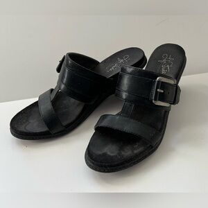 LifeStride PEACEFUL Black Adjustible Buckle Strap Wedge Flex Shoes; Open Toe; 7M